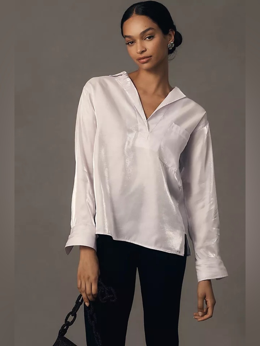 Anthropologie Pilcro Long Sleeve Shine Henley Blouse Small Lilac Whimsical Fairy